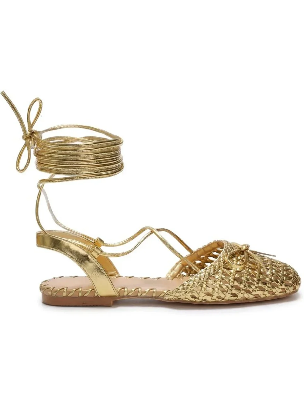 Women Golden Paradise Ballet Flat Lace Up Closed Square Toe Summer Dressy Sandal